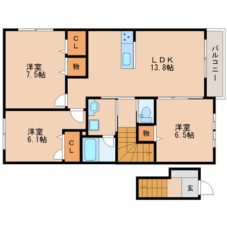 生駒駅 徒歩11分 2階の物件間取画像